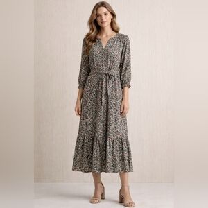 Beachlunchlounge Olive Ditsy Floral Tie-Waist Midi Dress Size XS